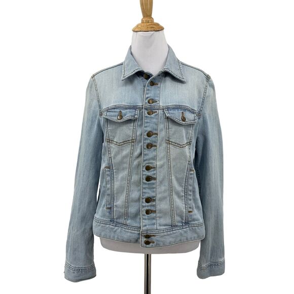 Boston Proper Denim Jacket Women S Small Trucker Pockets Light Wash Blue Stretch - Picture 1 of 11